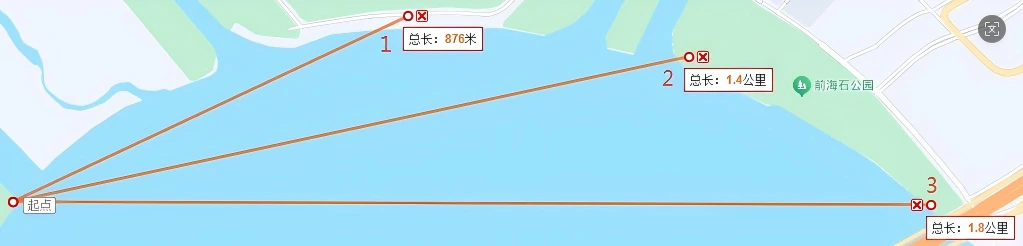 LoRa2021 現(xiàn)場測試的 876 m、1.4 km 和 1.8 km 距離點
